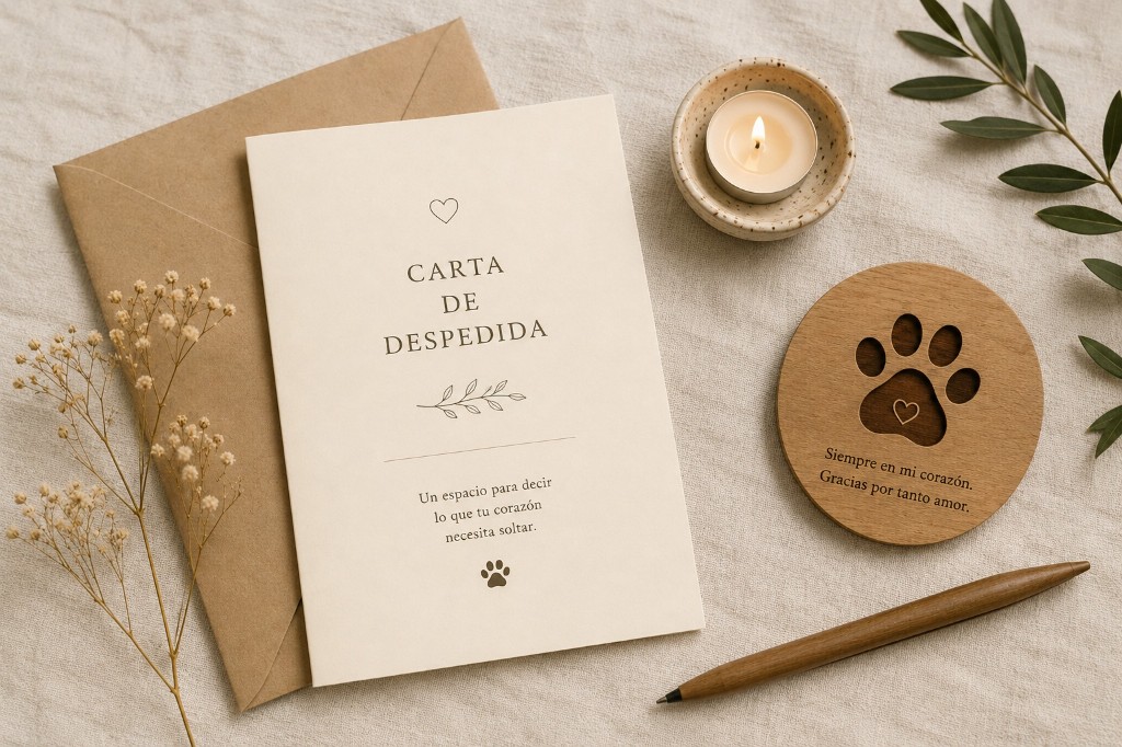 Carta de despedida y ritual de memoria sobre lino, con vela y recuerdo con huella